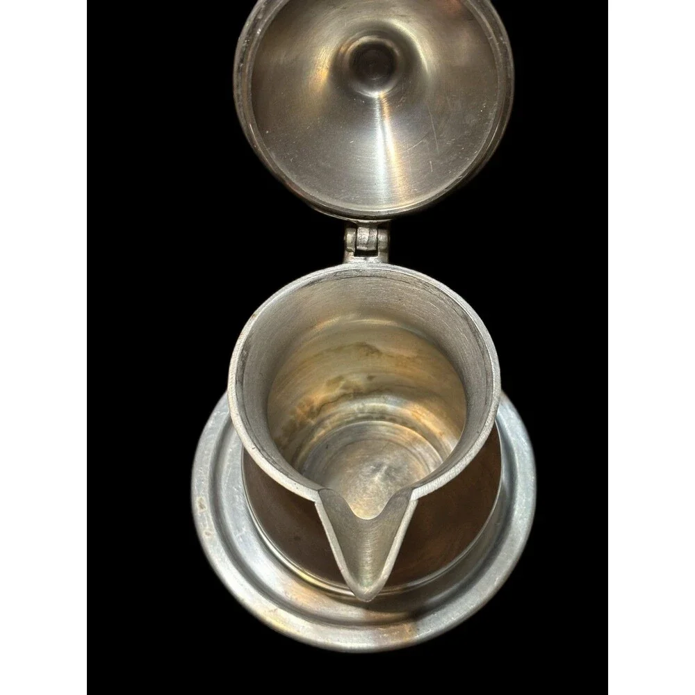 Vintage Woodbury 8oz. Pewter Creamer Or Syrup Pitcher With Hinged Lid And Tray